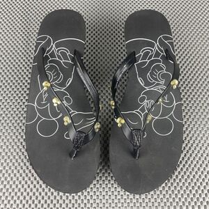 Disney Mickey Mouse Wedge Sandals 7.5 Womens Black Thong Flip Flops